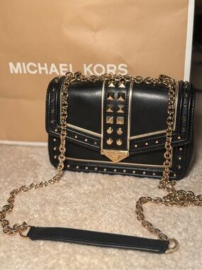 Michael Kors SoHo Black Leather Studded Chain Shoulder Bag